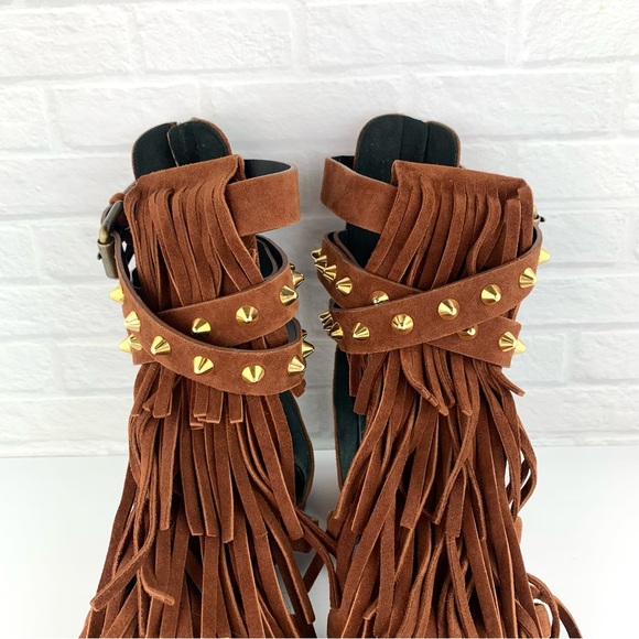Giuseppe Zanotti Suede Studded Gladiator Sandals Brown Size 39 - Picture 9 of 16